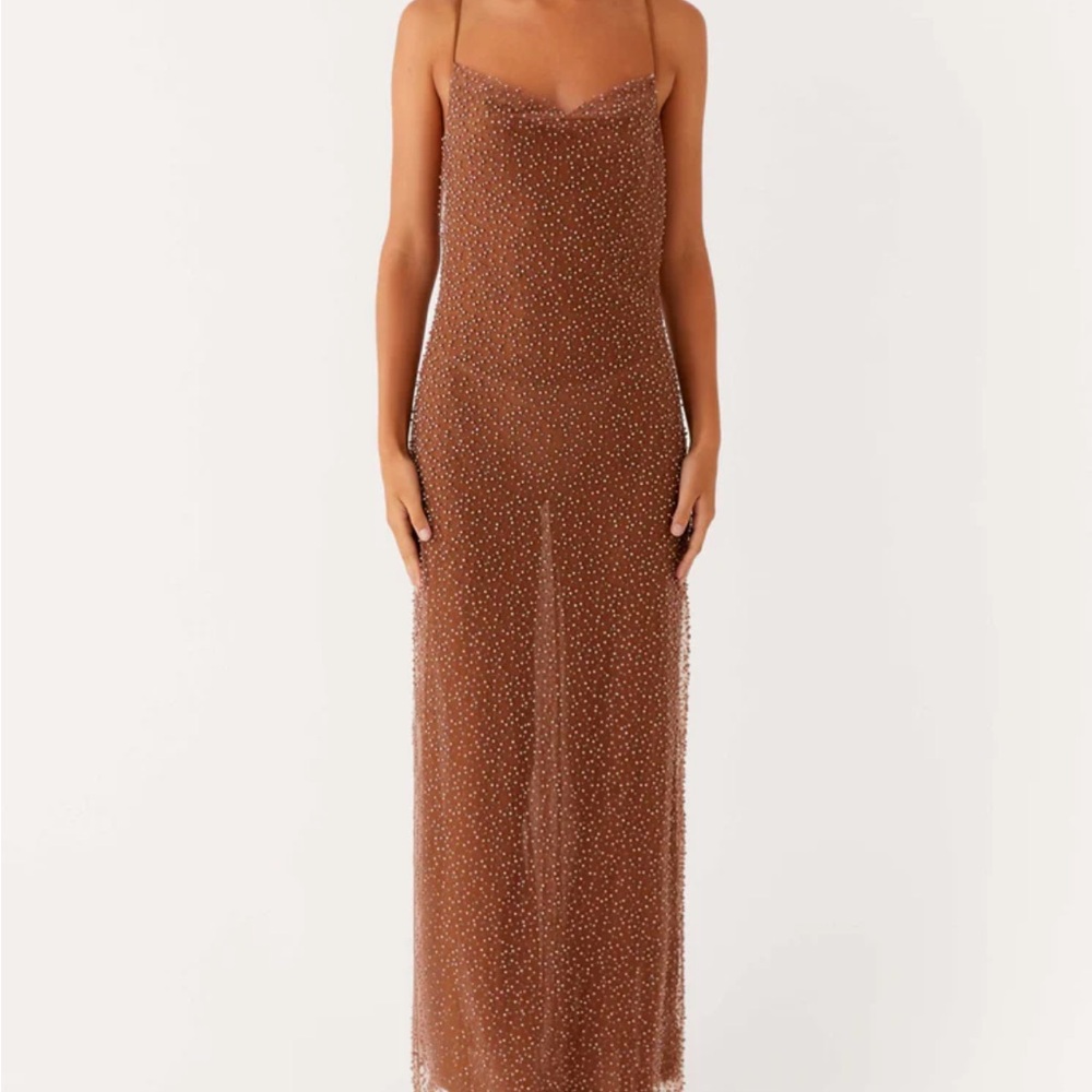Peppermayo Zuella Beaded Maxi Dress- Chocolate